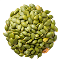 A close-up photo of shelled green pumpkin seeds arranged on a transparent surface png