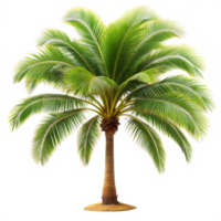 A single palm tree with vibrant green leaves isolated against a transparent background png