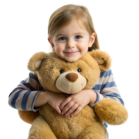 A young girl is holding a teddy bear and smiling png