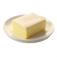 een detailopname beeld van een single stok van ongezouten boter zittend Aan een wit bord png
