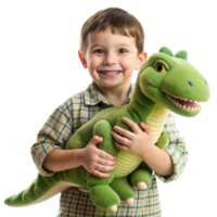 uma jovem Garoto é segurando uma verde dinossauro brinquedo png