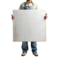 A man is holding a white board with a blank space on it png