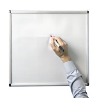 A man is writing on a white board with a red marker png