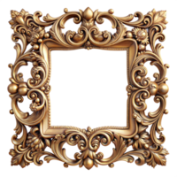 A detailed, gold picture frame with intricate carvings around the border png