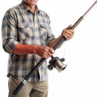 A man is holding a fishing pole and a fishing rod png