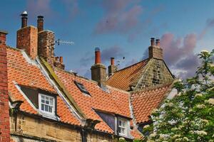 tradicional europeo casas con tejas rojas techos Robin capucha bahía, Yorkshire foto