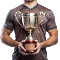 A man is holding a trophy in his hands png