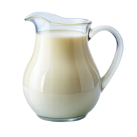 A full glass pitcher of fresh milk sits on a transparent background png
