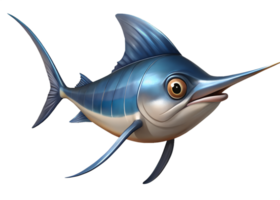 Cartoon style illustration of cute Swordfish fish isolated on transparent background png