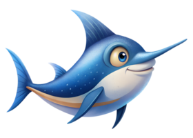 Cartoon style illustration of cute Swordfish fish isolated on transparent background png