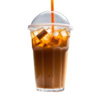 iced milk tea In a clear plastic cup, add ice.isolated on background png