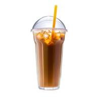 iced milk tea In a clear plastic cup, add ice.isolated on background png