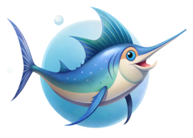 Cartoon style illustration of cute Swordfish fish isolated on transparent background png