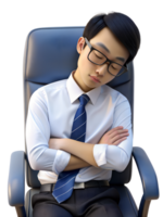 3d style illustration de Asie branché homme dans Bureau ouvrier uniforme, il est dormant, isolé sur Contexte png