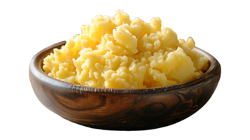 Mashed potatoes in a wooden bowl on a transparent background png