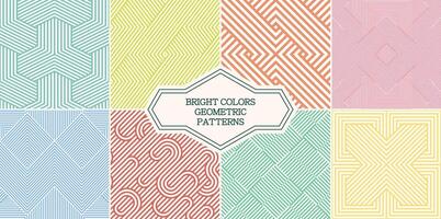 Collection of color geometric seamless patterns. Bright endless striped textures. Creative retro backgrounds, abstract fabric prints vector