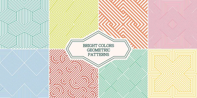 Collection of color geometric seamless patterns. Bright endless striped textures. Creative retro backgrounds, abstract fabric prints