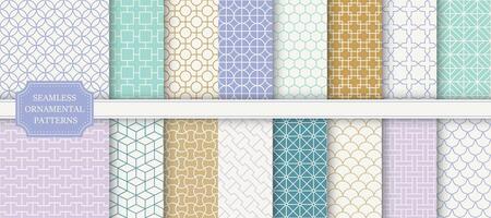 Collection of seamless ornamental patterns. Color oriental vintage backgrounds. Geometric tile mosaic design. Grid texture - textile prints vector