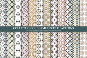 Collection of seamless geometric mosaic patterns - color tile textures. Decorative tileable endless ornamental east backgrounds. repeatable symmetric prints vector