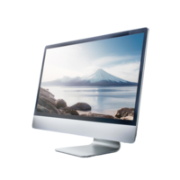 a computer monitor with a mountain on the screen png