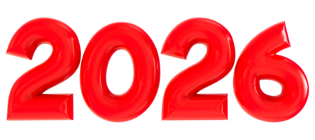 2026 Number Red 3D Rendering png