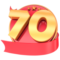 anniversaire 3d rouge Nombres avec ruban 70 nombre or png