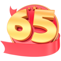 anniversario 3d rosso numeri con nastro 65 numero oro png