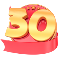 anniversaire 3d rouge Nombres avec ruban 30 nombre or png