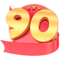 anniversaire 3d rouge Nombres avec ruban 90 nombre or png