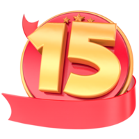 Anniversary 3d red numbers with ribbon 15 Number Gold png