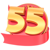 Anniversary 3d red numbers with ribbon 55 Number Gold png