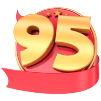 aniversário 3d vermelho números com fita 95 número ouro png