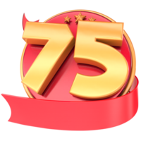 Anniversary 3d red numbers with ribbon 75 Number Gold png