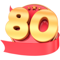 anniversaire 3d rouge Nombres avec ruban 80 nombre or png