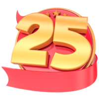 anniversario 3d rosso numeri con nastro 25 numero oro png