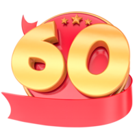 anniversaire 3d rouge Nombres avec ruban 60 nombre or png