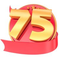 anniversaire 3d rouge Nombres avec ruban 75 nombre or png