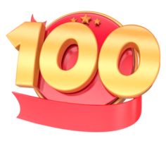 Anniversary 3d red numbers with ribbon 100 Number Gold png