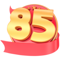 Anniversary 3d red numbers with ribbon 85 Number Gold png