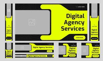 Digital agency web bundle design for social media post, Daily marketing agency services web set banner design, editable eps 10 file format vector