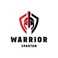 spartan helmet logo design with shield concept idea vector