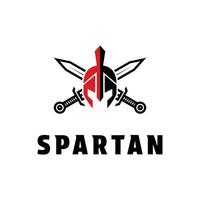 Spartan helmet sword crossed logo design concept idea vector