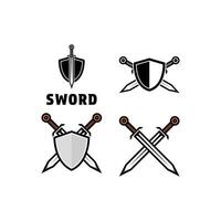 set collection shield with sword cross logo design concept idea vector