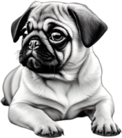 Close up captures Pugs distinctive wrinkled, expressive face. AI-Generated. png