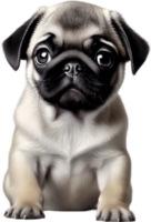 Close up captures Pugs distinctive wrinkled, expressive face. AI-Generated. png