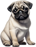 Close up captures Pugs distinctive wrinkled, expressive face. AI-Generated. png