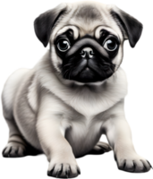 Close up captures Pugs distinctive wrinkled, expressive face. AI-Generated. png