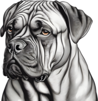 bullmastiff perro con expresivo ojos mira adelante. ai-generado. png