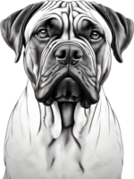 Bullmastiff Hund mit ausdrucksvoll Augen sieht aus nach vorne. KI-generiert. png