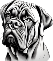 Bullmastiff Hund mit ausdrucksvoll Augen sieht aus nach vorne. KI-generiert. png